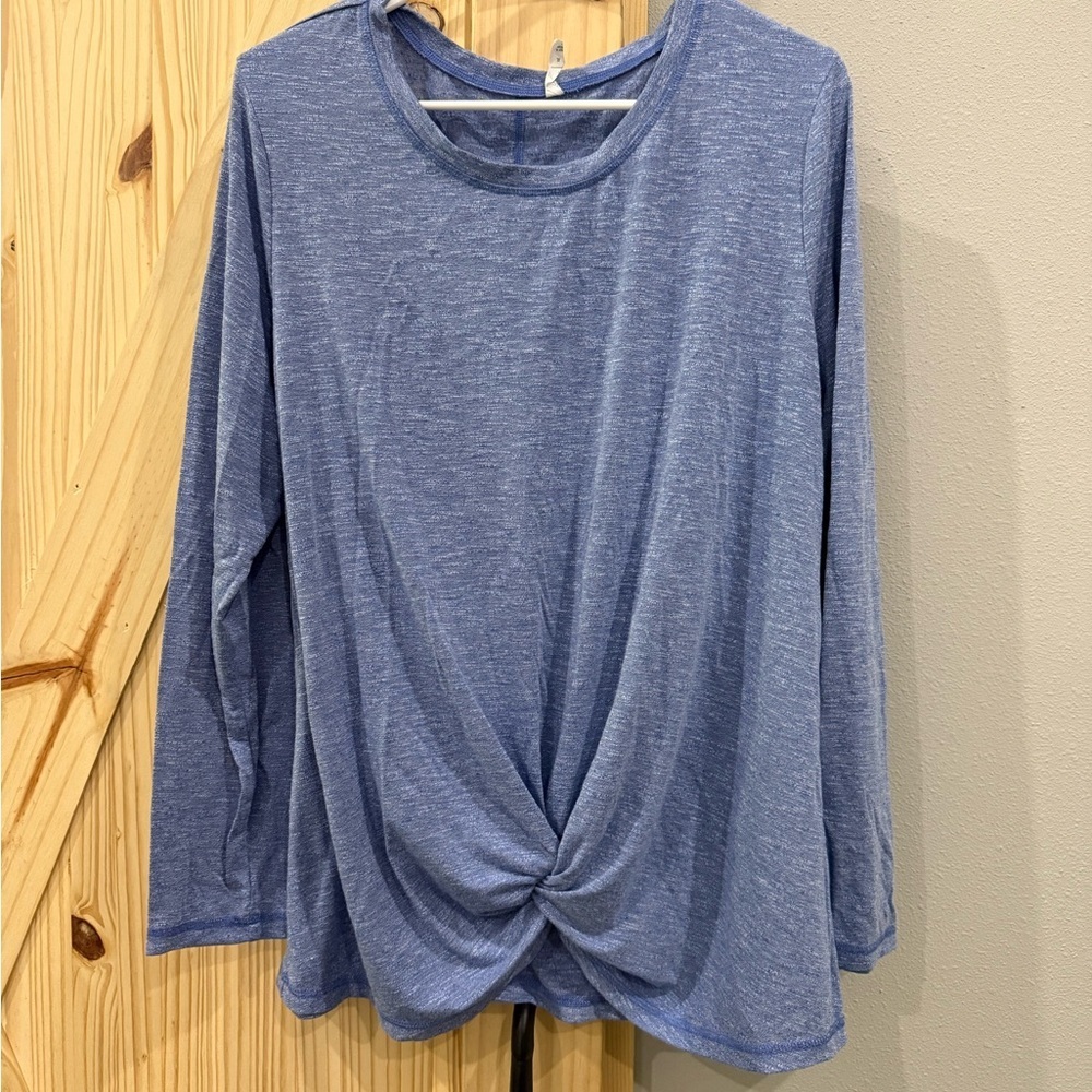 Blue Long Sleeve Twist Front Top